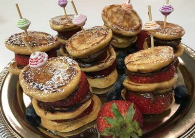 Breakfast towers of pancakes as appetizers